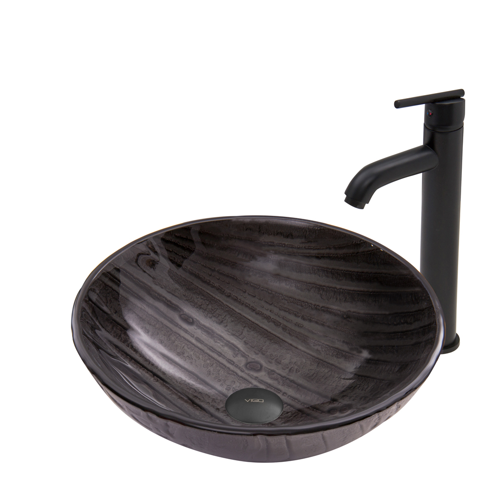 Interspace Glass Vessel Sink and Seville Faucet Set in Matte Black