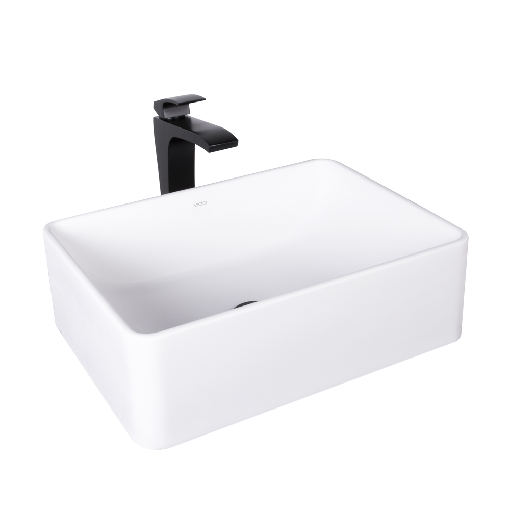 Caladesi Composite Vessel Sink and Blackstonian Bathroom Vessel Faucet Set in Matte Black