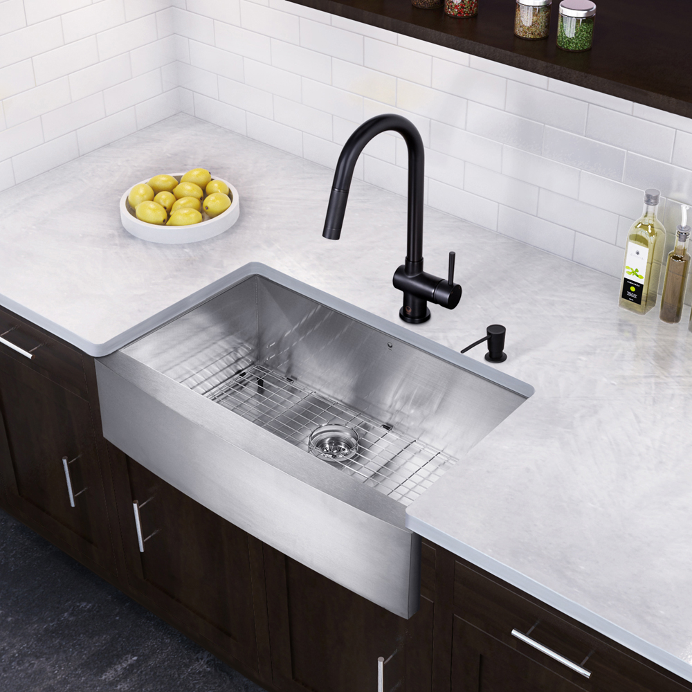 36-inch Farmhouse Stainless Steel 16 Gauge Single Bowl Kitchen Sink and Matte Black Pull-Down Kitchen Faucet