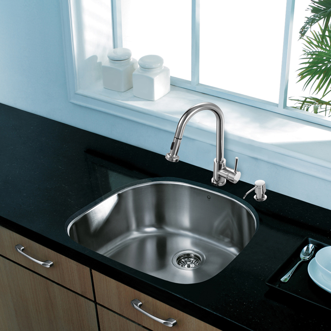 All in One 24-inch Undermount Stainless Steel Kitchen Sink and Chrome Faucet Set