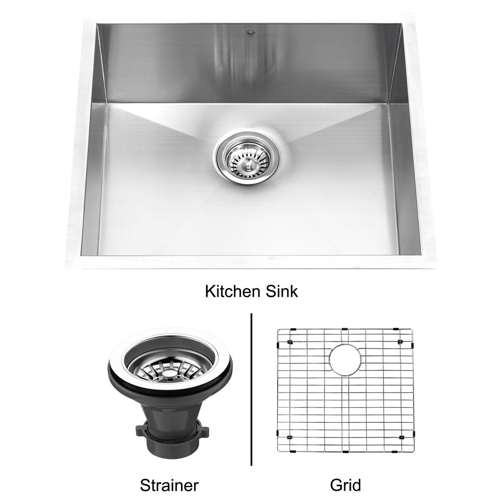 23-inch Undermount Stainless Steel Kitchen Sink, Grid and Strainer