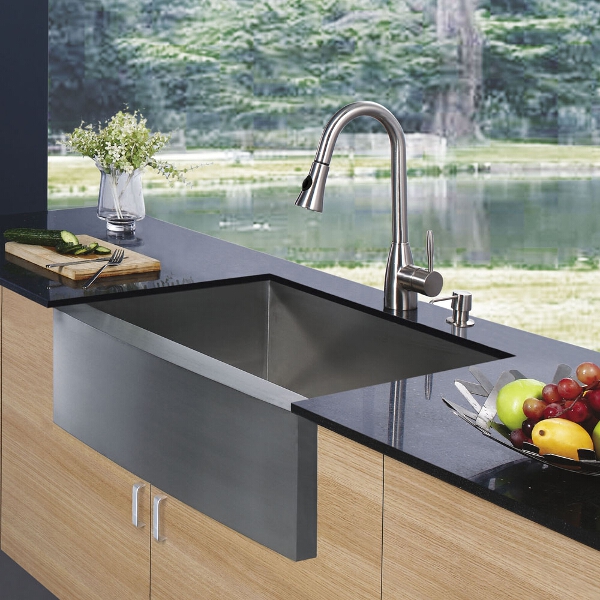 All-in-One 33-inch Stainless Steel Farmhouse Kitchen Sink and Aylesbury Stainless Steel Faucet Set