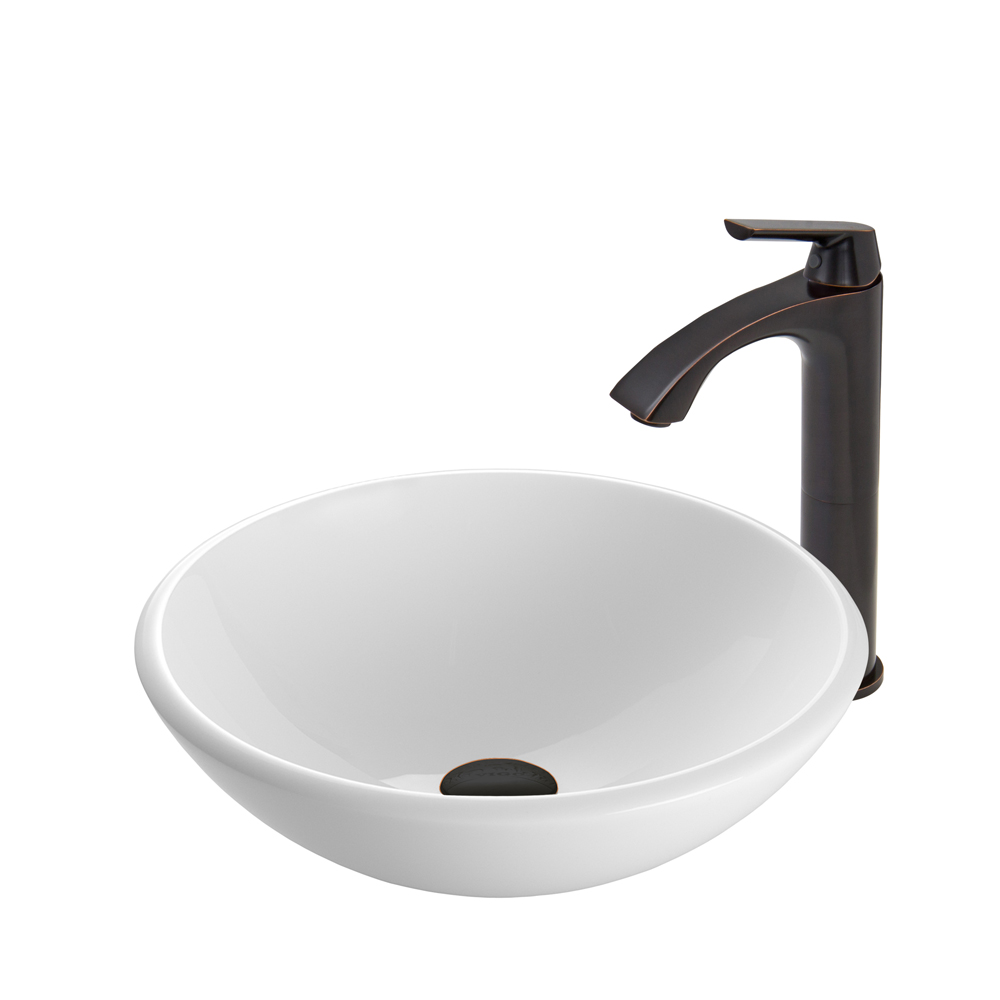 White Phoenix Stone Glass Vessel Sink and Linus Faucet Set in Antique Rubbed Bronze
