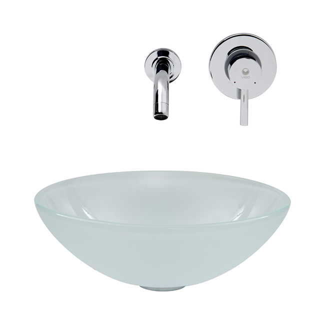 White Frost Vessel Sink and Wall Mount Faucet Set in Chrome