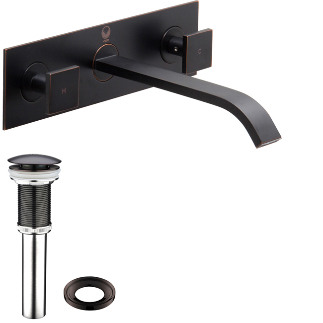 Titus Antique Rubbed Bronze Finish Dual Lever Wall Mount Faucet with Pop Up Titus Antique Rubbed Bronze Finish Dual Lever Wall Mount Faucet with Pop Up