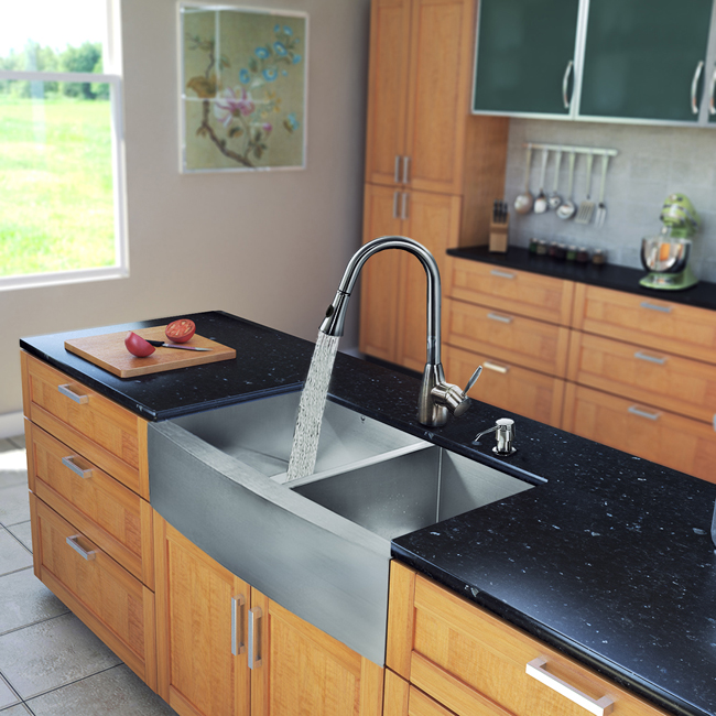 All in One 36-inch Farmhouse Stainless Steel Double Bowl Kitchen Sink and Faucet Set