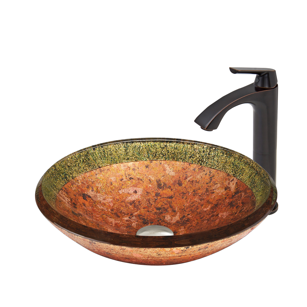 Janus Glass Vessel Sink  and Linus Faucet Set in Antique Rubbed Bronze