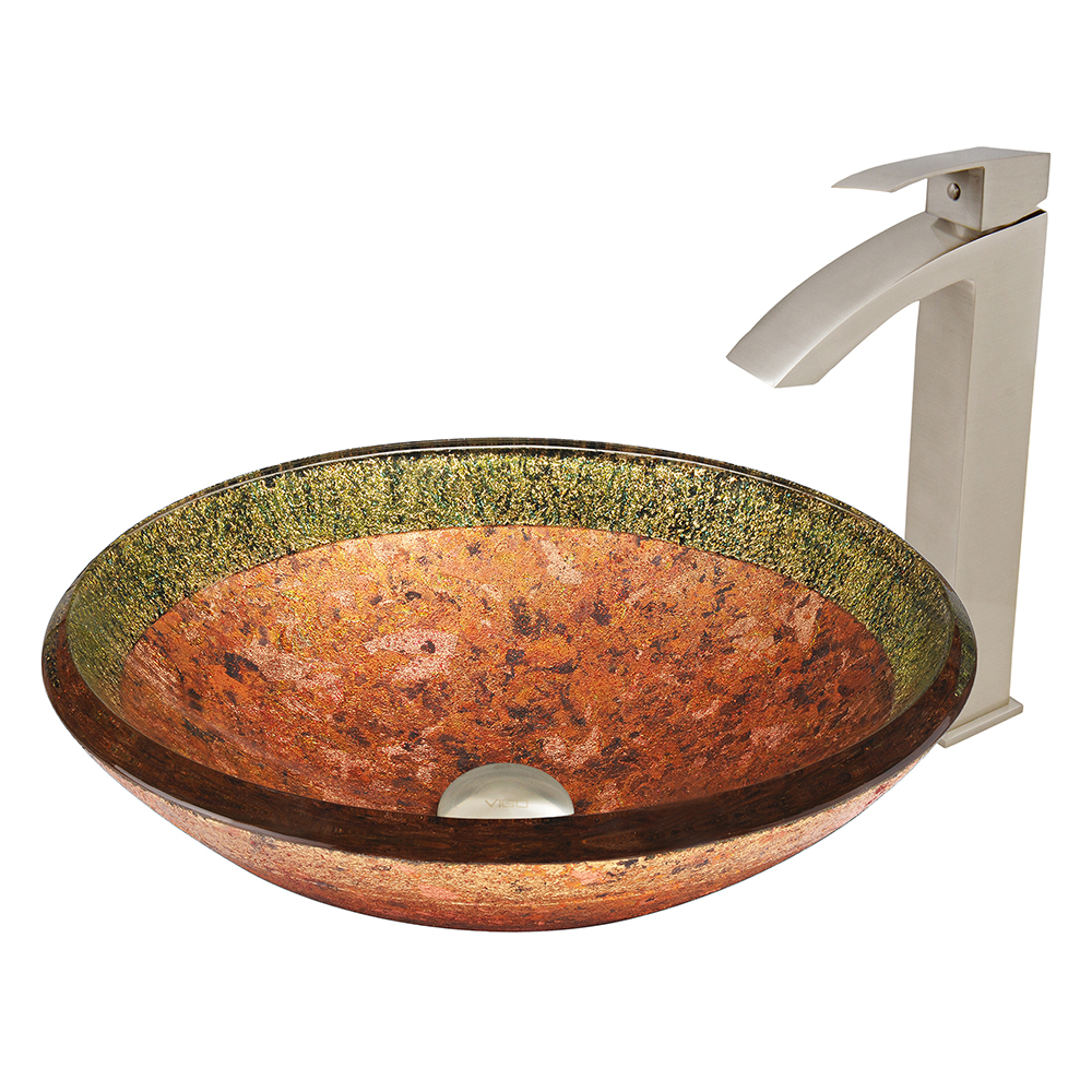 Janus Glass Vessel Sink  and Duris Faucet Set in Brushed Nickel
