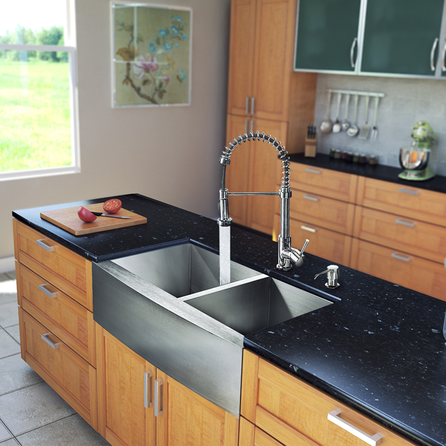 All in One 33-inch Farmhouse Stainless Steel Double Bowl Kitchen Sink and Chrome Faucet Set