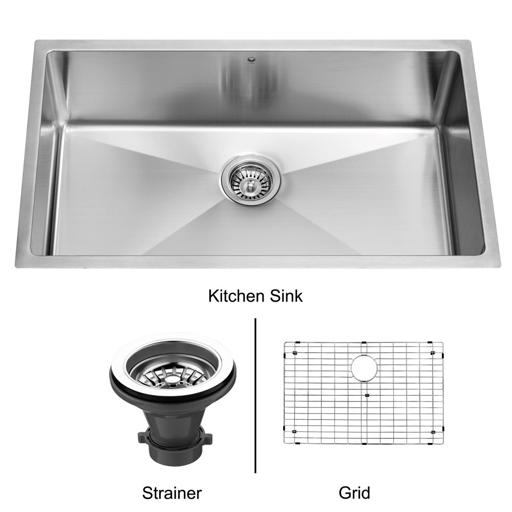 32-inch Undermount Stainless Steel Kitchen Sink, Grid and Strainer