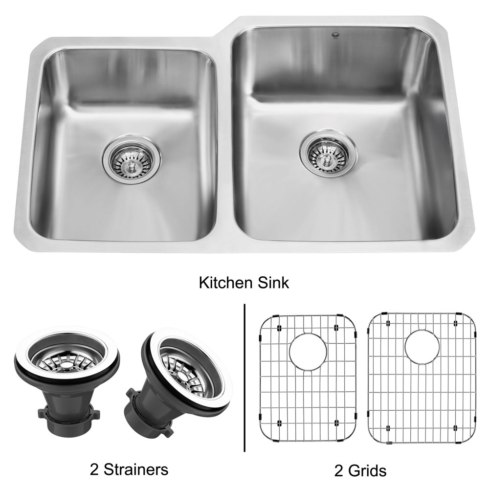 32-inch Undermount Stainless Steel Kitchen Sink, Two Grids and Two Strainers