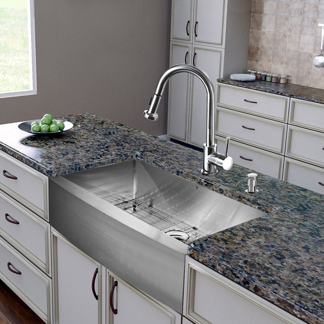 All in One 36-inch Farmhouse Stainless Steel Kitchen Sink and Chrome Faucet Set
