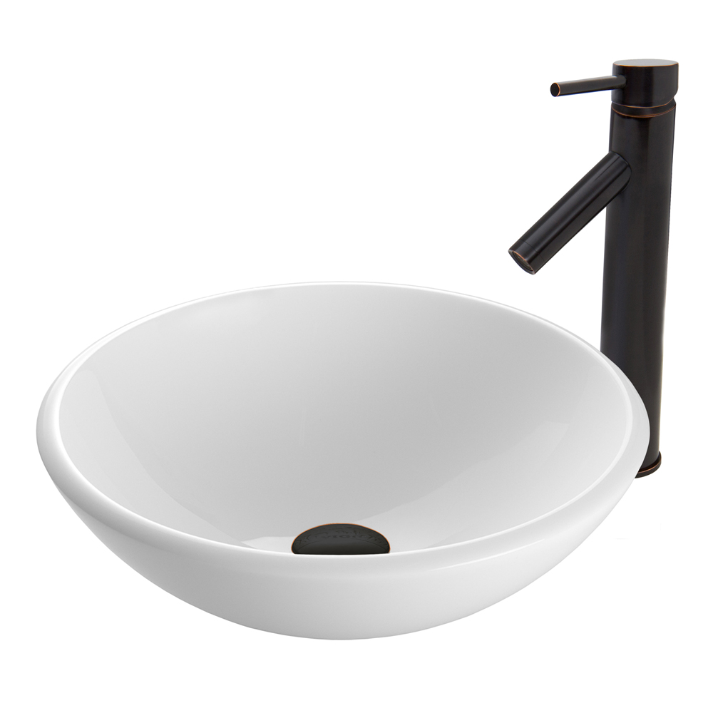 White Phoenix Stone Glass Vessel Sink and Dior Faucet Set in Antique Rubbed Bronze