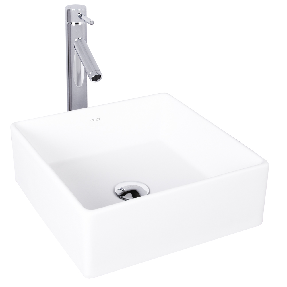 Bavaro Composite Vessel Sink and Dior Bathroom Vessel Faucet Set in Chrome