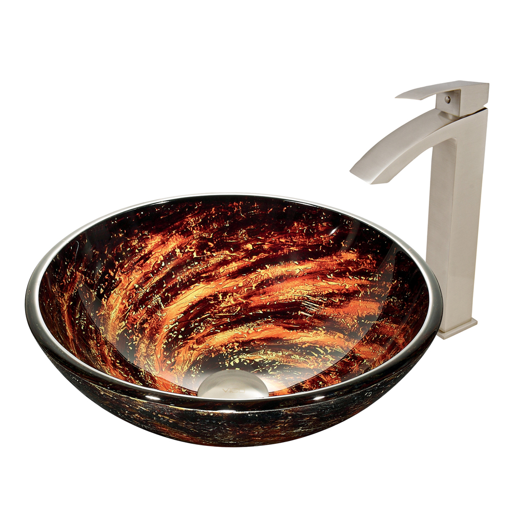 Northern Lights Glass Vessel Sink and Duris Faucet Set in Brushed Nickel