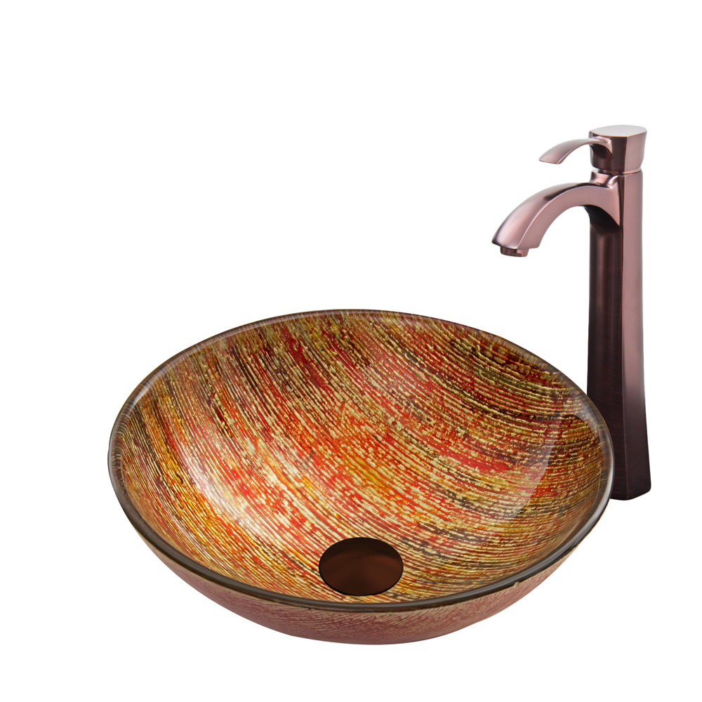Blazing Fire Glass Vessel Sink and Otis Faucet Set in Oil Rubbed Bronze