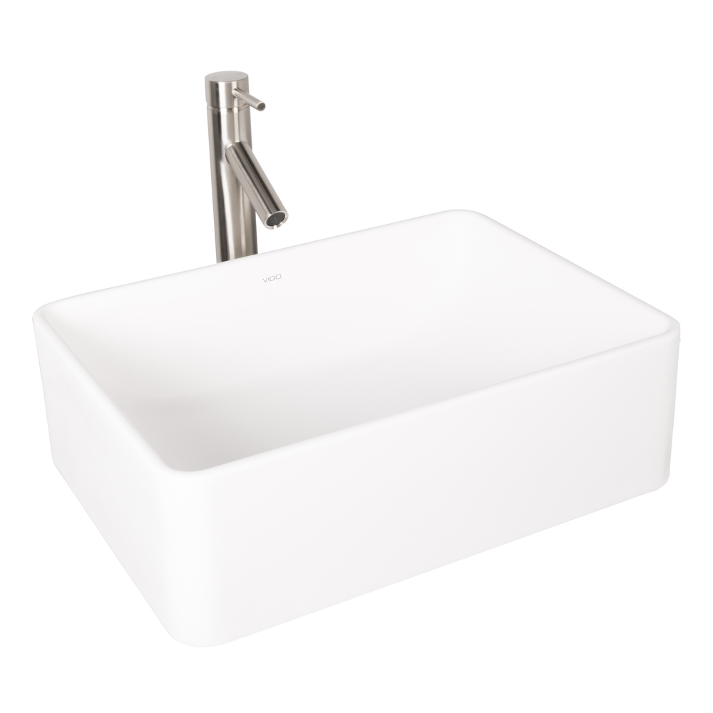 Caladesi Composite Vessel Sink and Dior Bathroom Vessel Faucet Set in Brushed Nickel