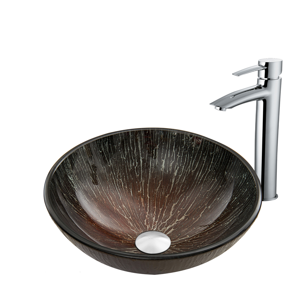 Enchanted Earth Glass Vessel Sink and Shadow Faucet Set in Chrome