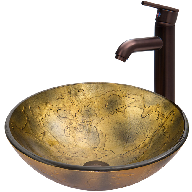 Copper Shapes Glass Vessel Sink and Seville Faucet Set in Oil Rubbed Bronze
