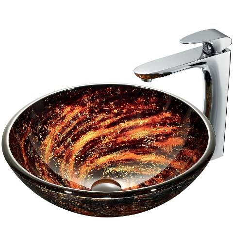 Northern Lights Glass Vessel Sink and Faucet Set in Chrome