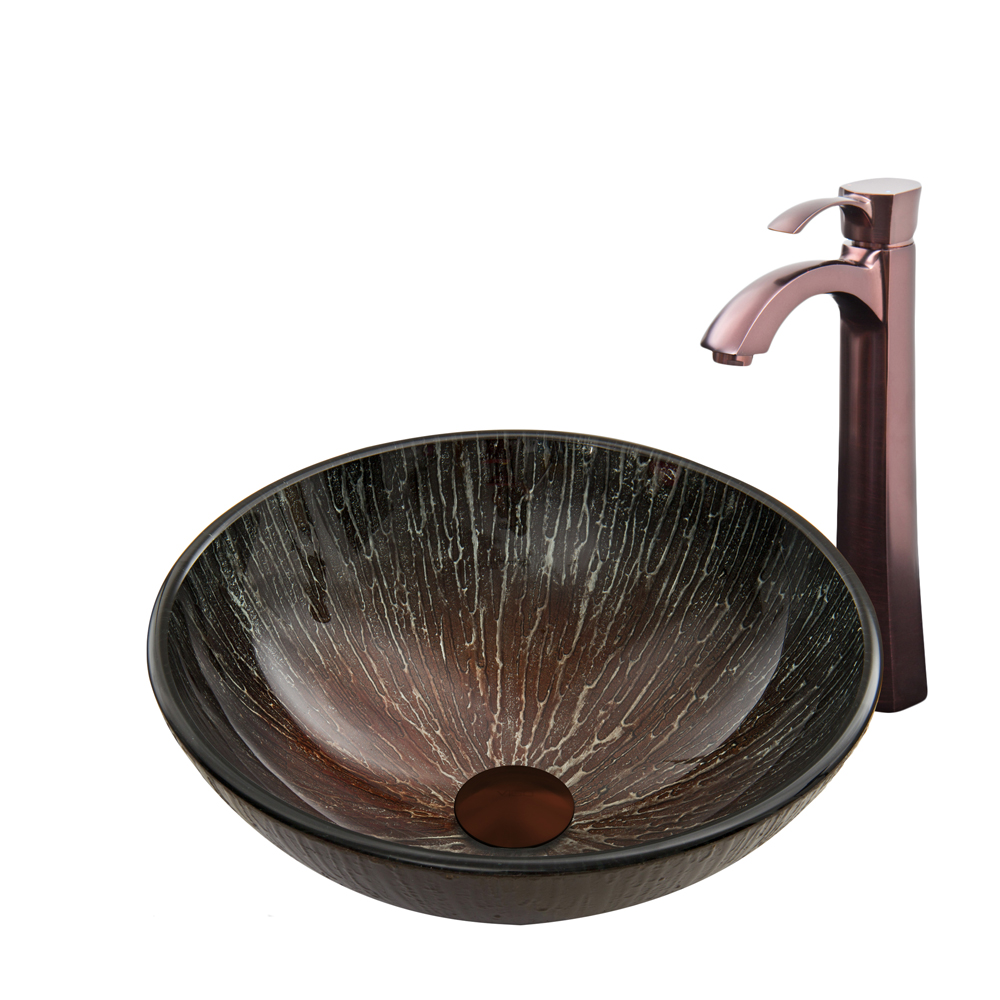 Enchanted Earth Glass Vessel Sink and Otis Faucet Set in Oil Rubbed Bronze