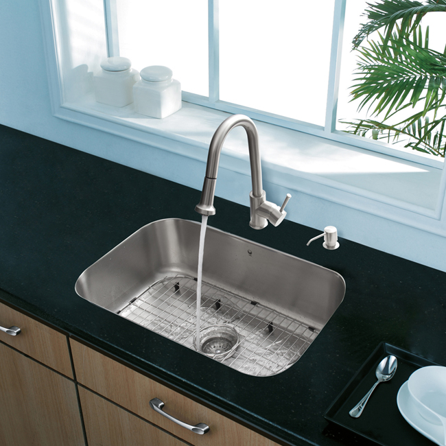 All in One 23-inch Undermount Stainless Steel Kitchen Sink and Faucet Set