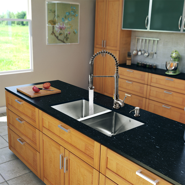 All in One 29-inch Undermount Stainless Steel Double Bowl Kitchen Sink and Faucet Set