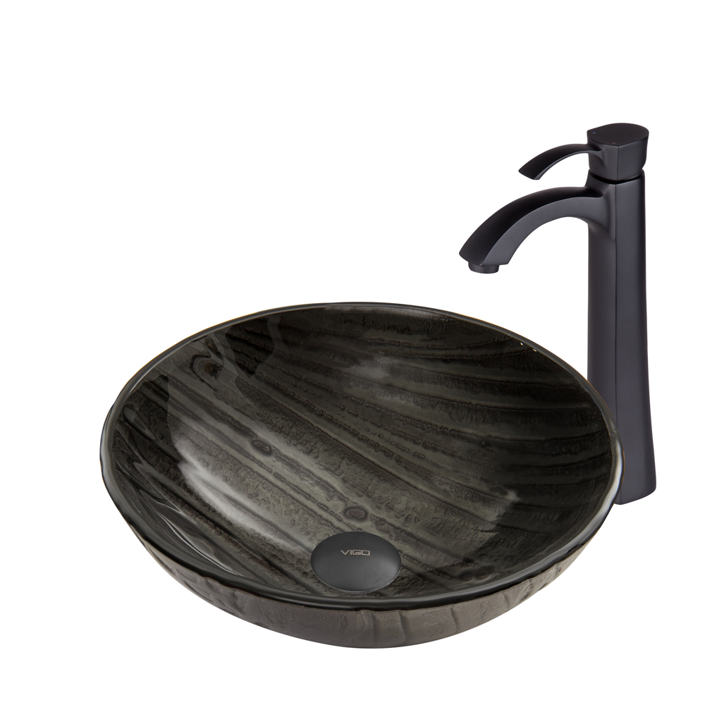 Interspace Glass Vessel Sink and Otis Faucet Set in Matte Black