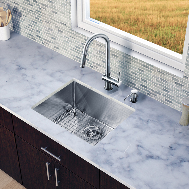 All in One 23-inch Undermount Stainless Steel Kitchen Sink and Faucet Set