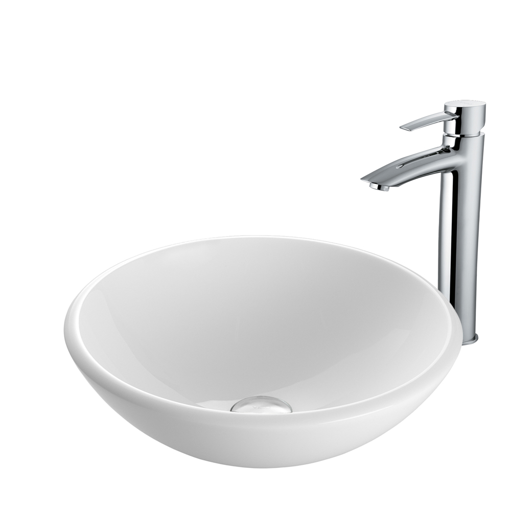White Phoenix Stone Glass Vessel Sink and Shadow Faucet Set in Chrome