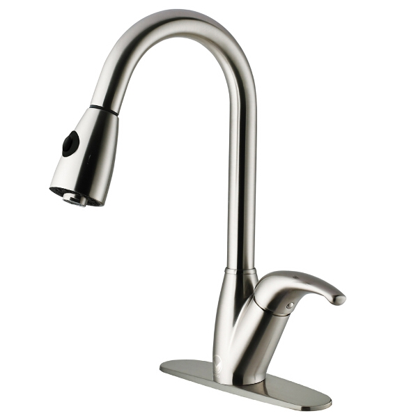 Stainless Steel Pull-Down Spray Kitchen Faucet with Deck Plate Stainless Steel Pull-Down Spray Kitchen Faucet with Deck Plate