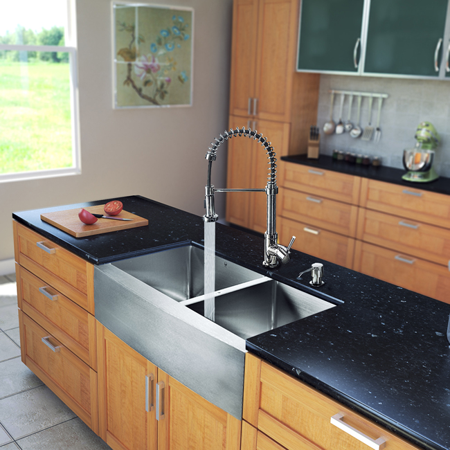 All in One 33-inch Farmhouse Stainless Steel Double Bowl Kitchen Sink and Chrome Faucet Set