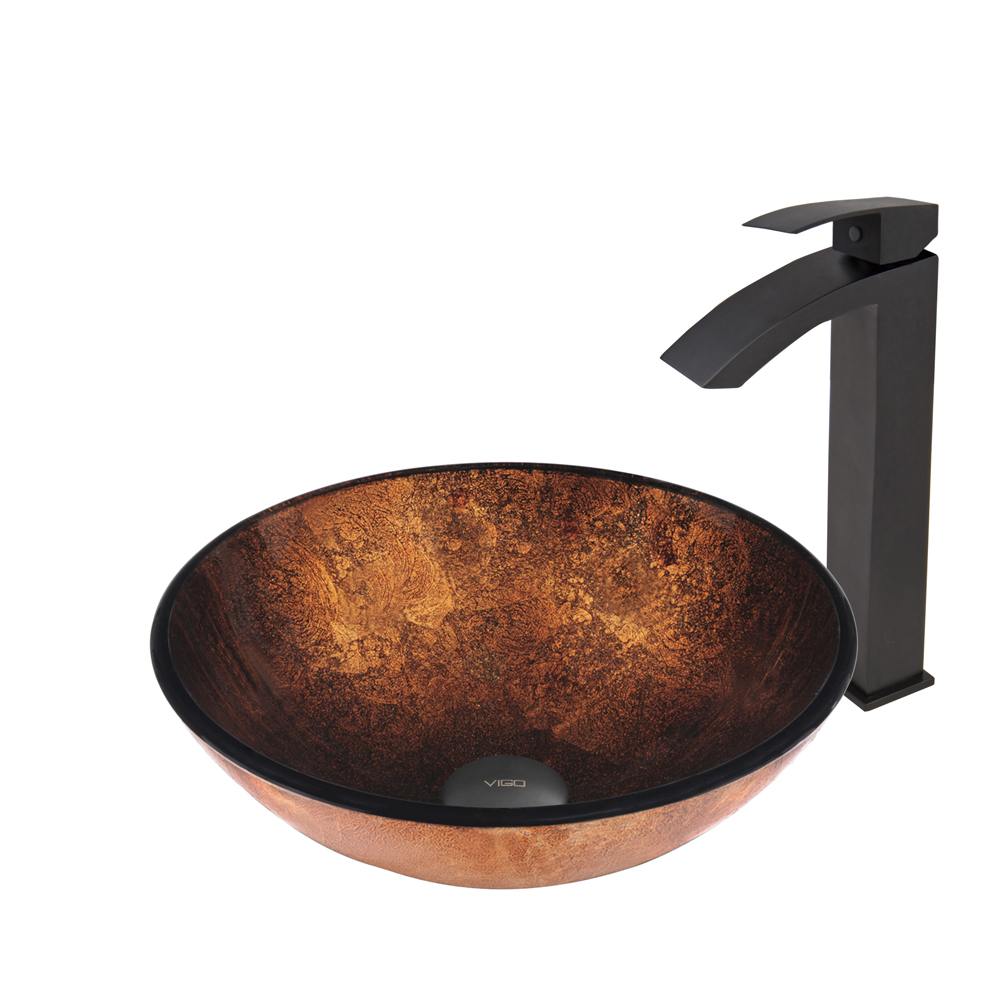 Russet Glass Vessel Sink and Duris Faucet Set in Matte Black