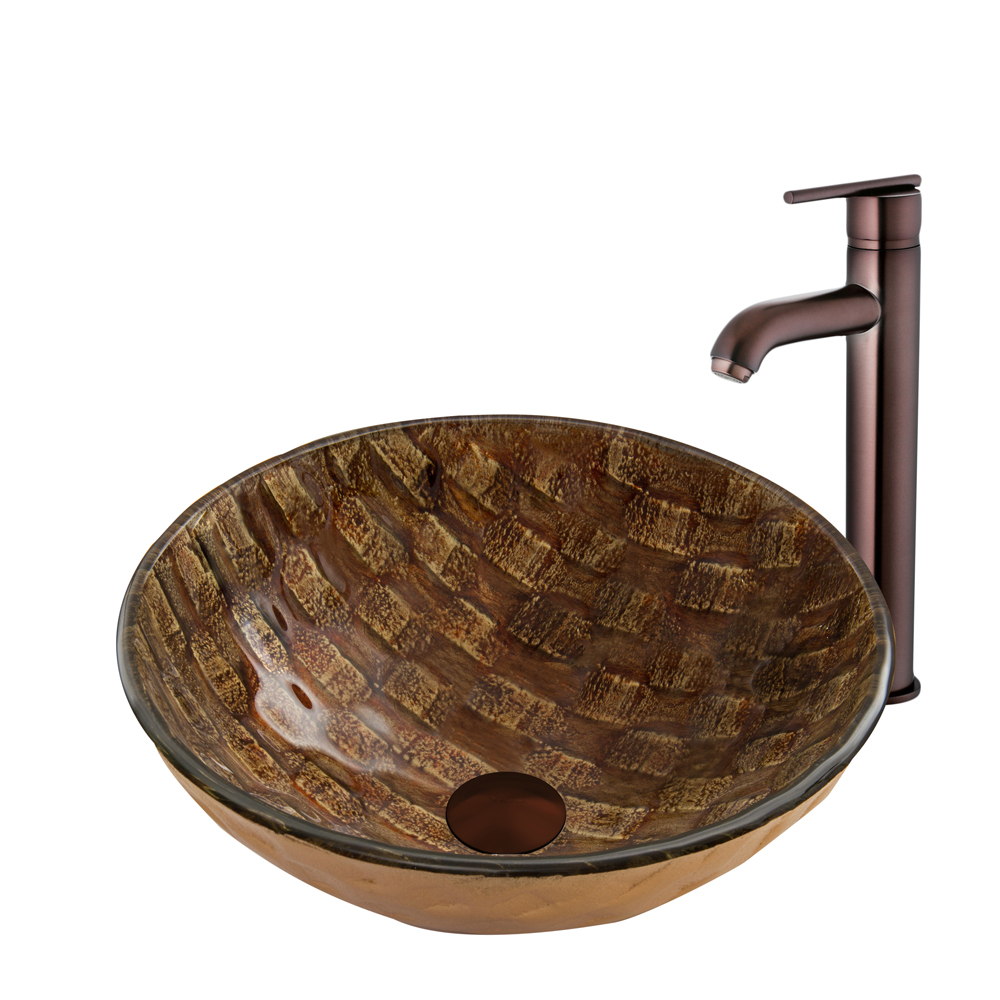 Playa Glass Vessel Sink and Seville Faucet Set in Oil Rubbed Bronze
