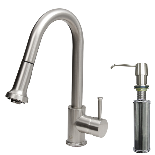 Stainless Steel Pull-Down Spray Kitchen Faucet with Soap Dispenser