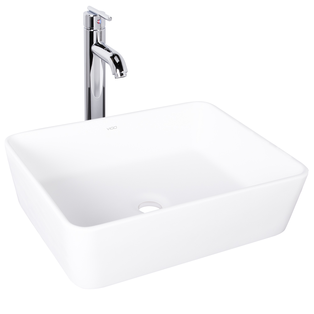 Sirena Composite Vessel Sink and Seville Bathroom Vessel Faucet Set in Chrome