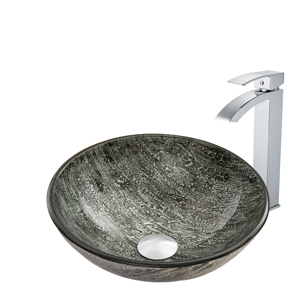 Titanium Glass Vessel Sink and Duris Faucet Set in Chrome