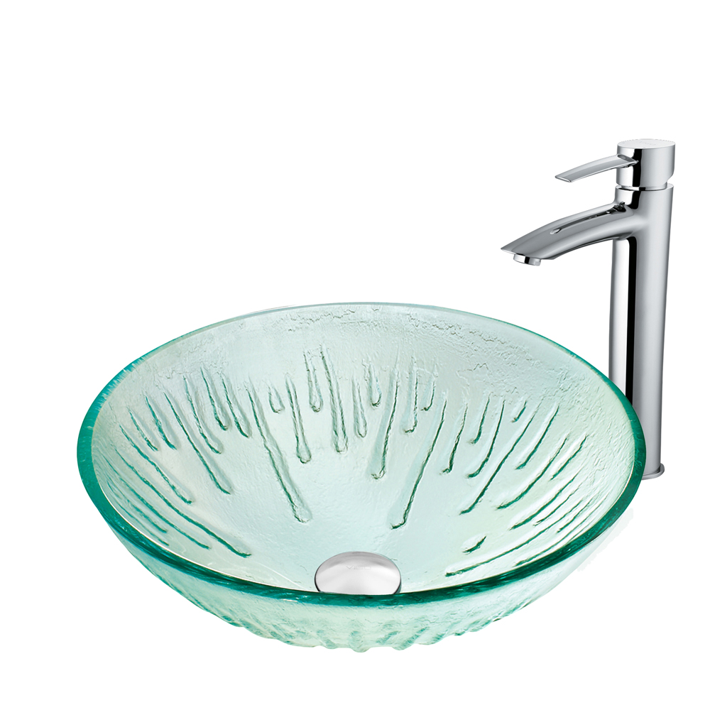Icicles Glass Vessel Sink and Shadow Faucet Set in Chrome