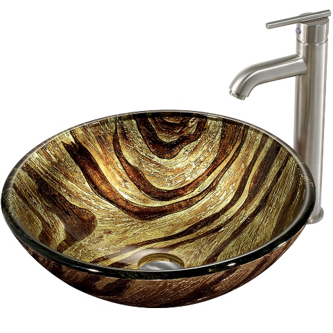 Zebra Glass Vessel Sink and Faucet Set in Brushed Nickel