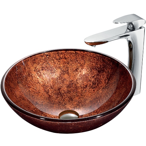 Mahogany Moon Glass Vessel Sink and Faucet Set in Chrome