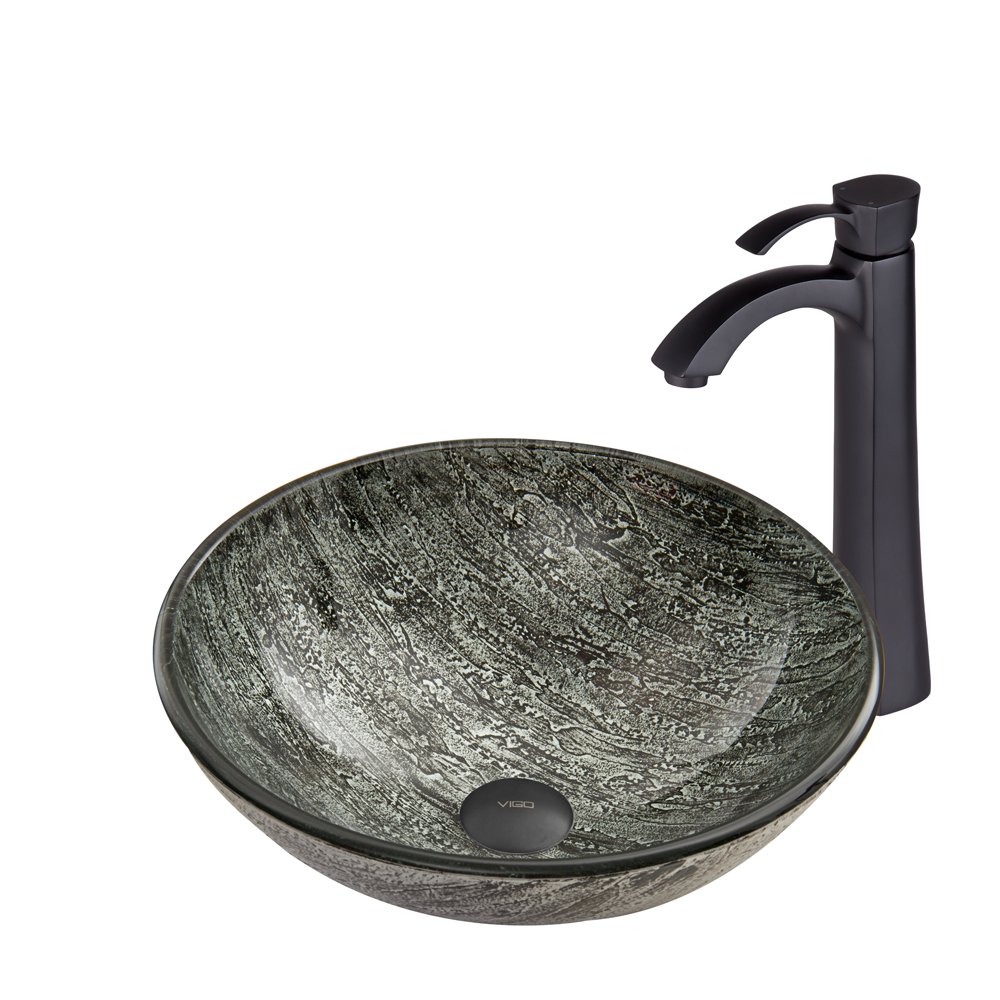 Titanium Glass Vessel Sink and Otis Faucet Set in Matte Black