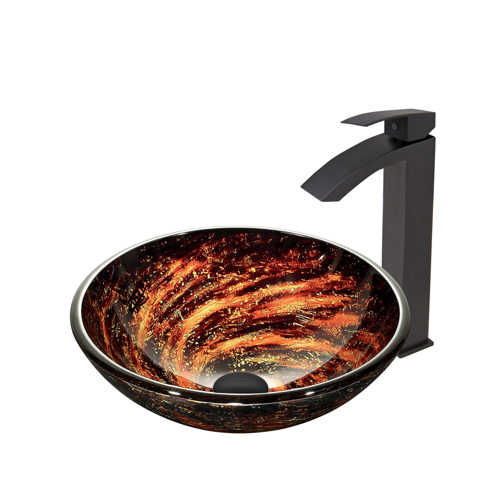 Northern Lights Glass Vessel Sink and Duris Faucet Set in Matte Black