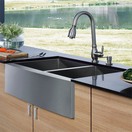Farmhouse Stainless Steel Kitchen Sink, Faucet and Dispenser