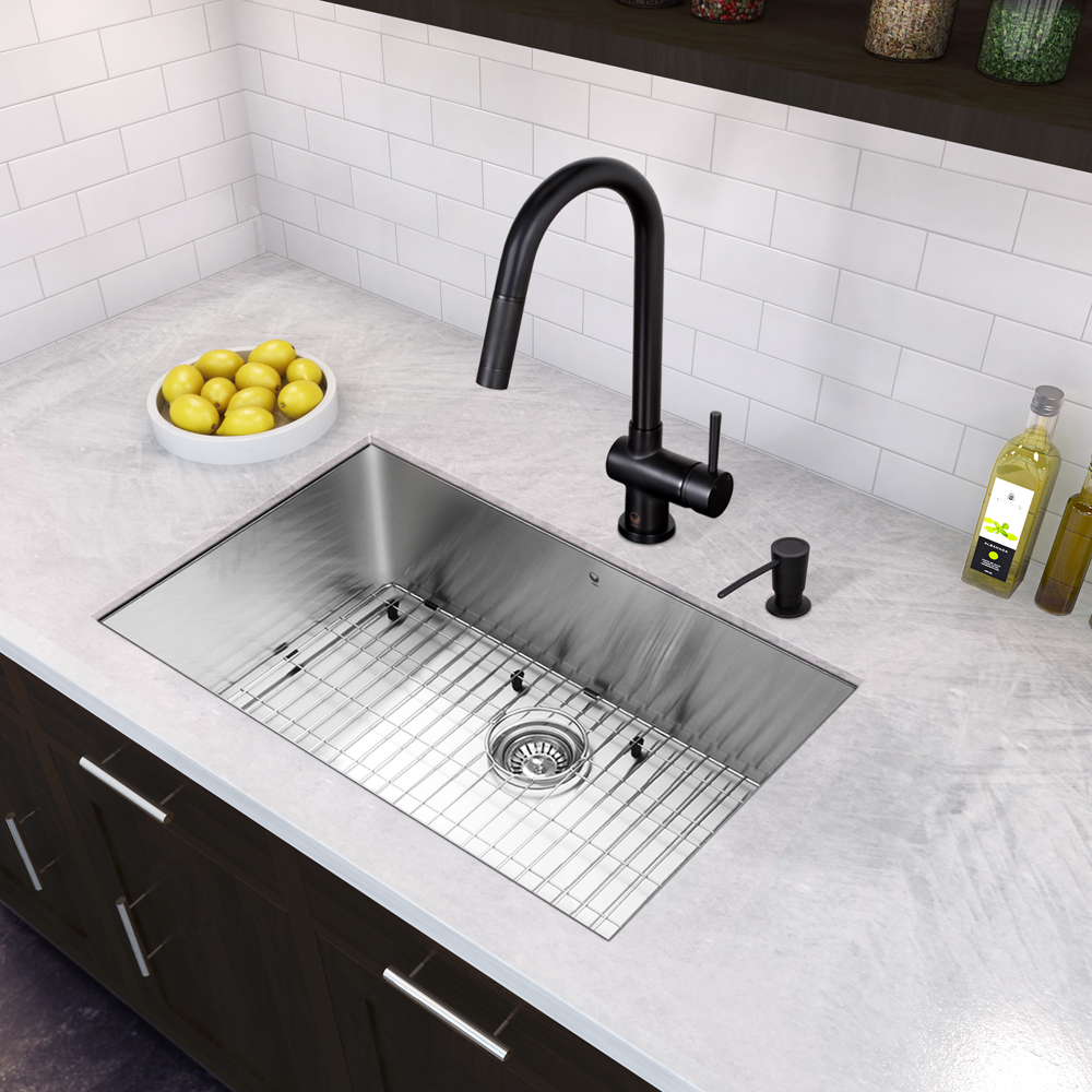 30-inch Undermount Stainless Steel 16 Gauge Single Bowl Sink and Matte Black Pull-Down Kitchen Faucet