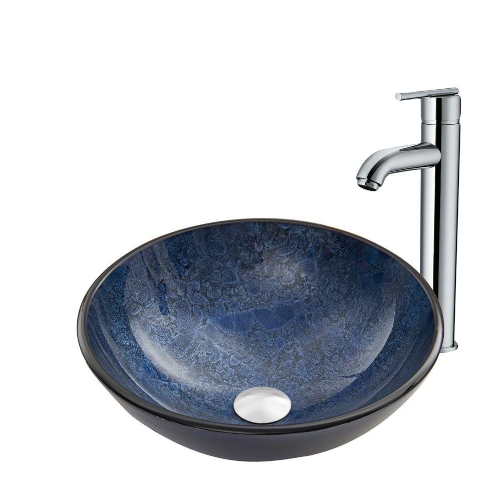 Indigo Eclipse Glass Vessel and Seville Faucet Set in Chrome