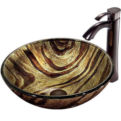 Zebra Glass Vessel Sink and Faucet Set in Oil Rubbed Bronze