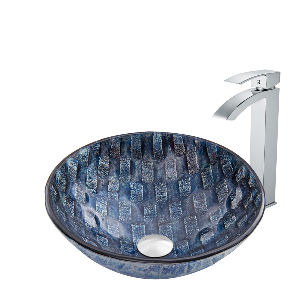 Rio Glass Vessel Sink and Duris Faucet Set in Chrome