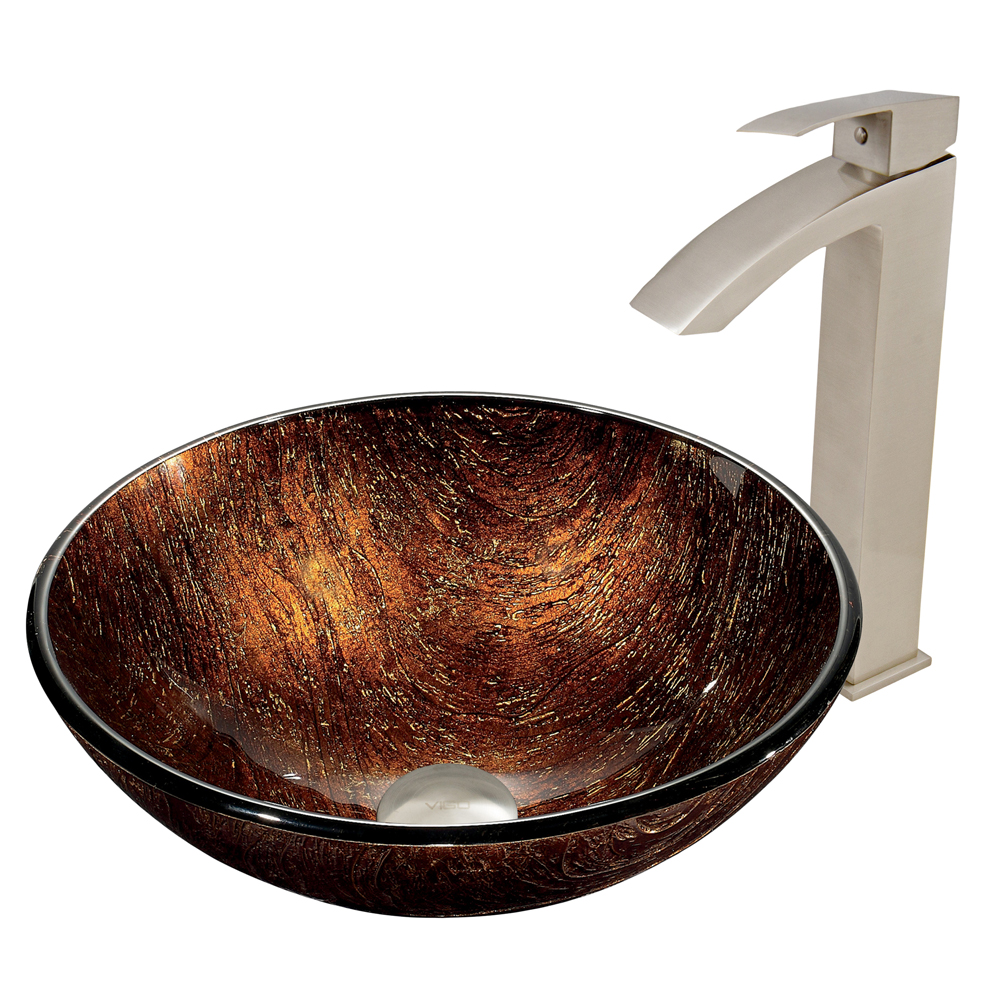 Kenyan Twilight Glass Vessel Sink and Duris Faucet Set in Brushed Nickel