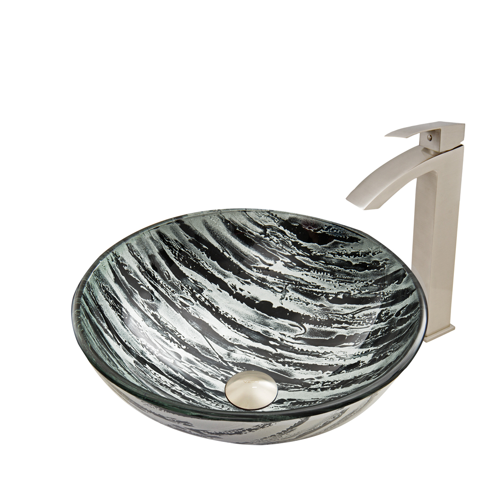 Rising Moon Glass Vessel Sink and Duris Faucet Set in Brushed Nickel