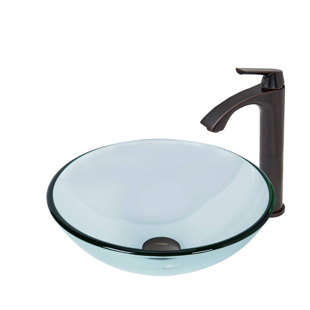 Crystalline Glass Vessel Sink and Linus Vessel Faucet Set in Antique Rubbed Bronze